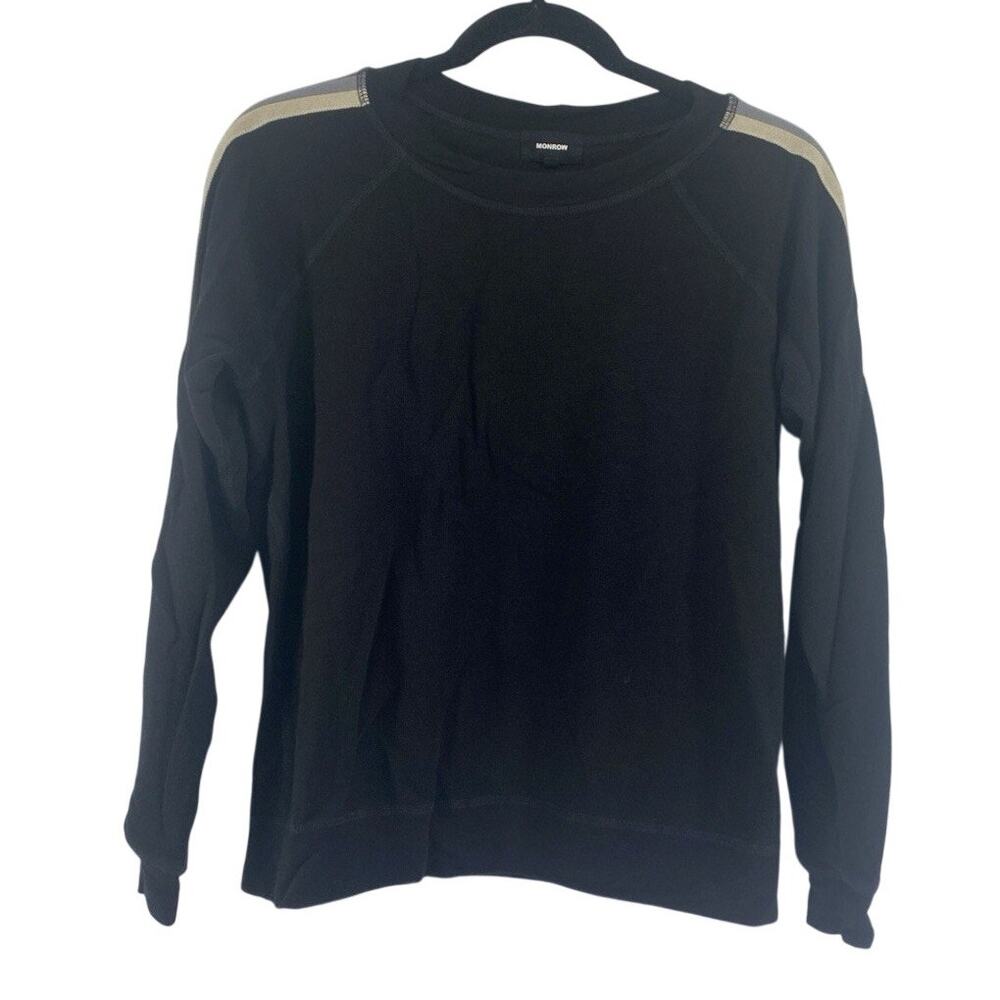 Monrow Light Sweatshirt Stripes On Sleeves Women’s Small Cotton Blend Black